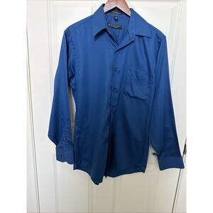 Geoffrey Beene Shirt Mens 17 32/33 M Blue Fitted Wrinkle Free Dress Button Up
